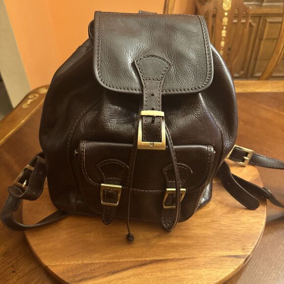 Vera Pelle Large Brown Leather Backpack Drawstring Many Pockets 10” X 5 “ X 13” main image 9
